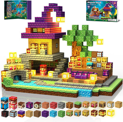 150pcs Magnetic Blocks - Magnetic School Castle Set with Light Up Blocks - Kids Classroom Sensory Toy for Toddlers STEM, Construction Stacking Toy Kids 3+ Boys Girls Christmas Birthday Gifts
