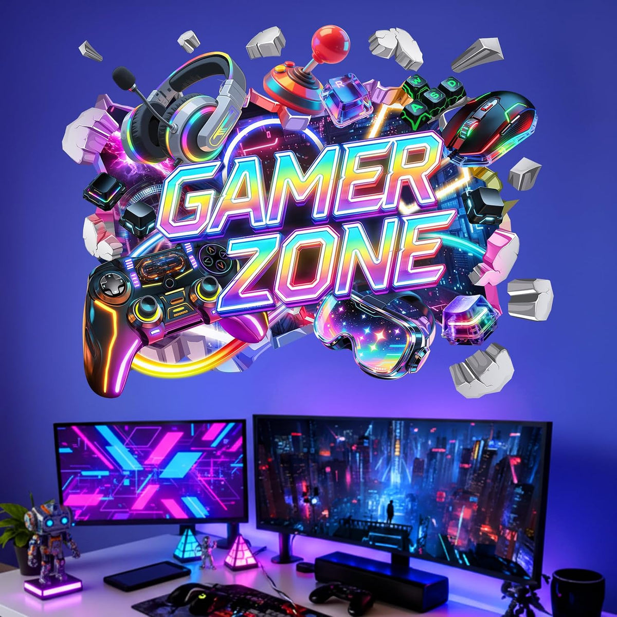 3D Gamer Zone Video Game Gaming Controller Boys Wall Decal Stickers