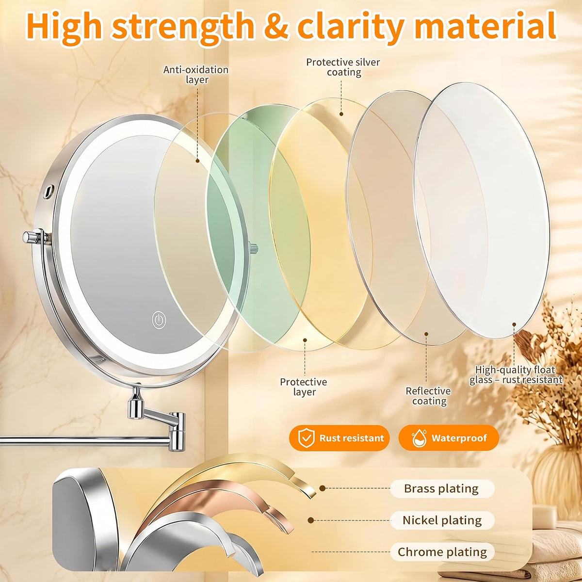 iCare 8'' Shaving Mirror Wall Mounted With Light - 1X/30X Magnifying Mirror