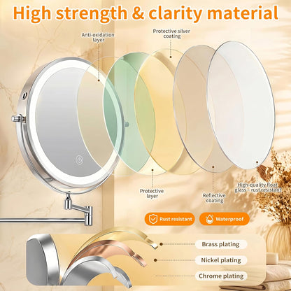 iCare 8'' Shaving Mirror Wall Mounted With Light - 1X/30X Magnifying Mirror