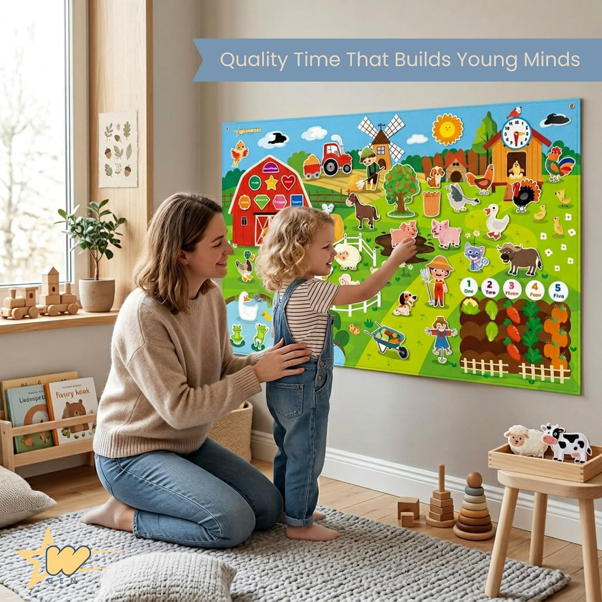 Felt Story Board for Toddlers, Farm Animals Busy Board, Montessori Preschool Learning Toy, Interactive Wall Activity Board, 43 Pcs Felt Set, Large 109 x 71 cm, Educational Storytelling Toy Gift