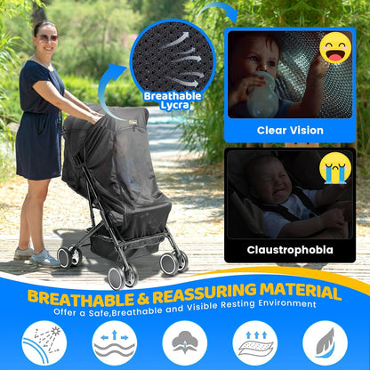 Orzbow Universal Pram Sun Shade, Sun Shade for Pram with Zip Window, Black | Breathable Stroller Sun Shade with PES Woven Fabric, Blackout Blind Pushchair Sun Shade Cover