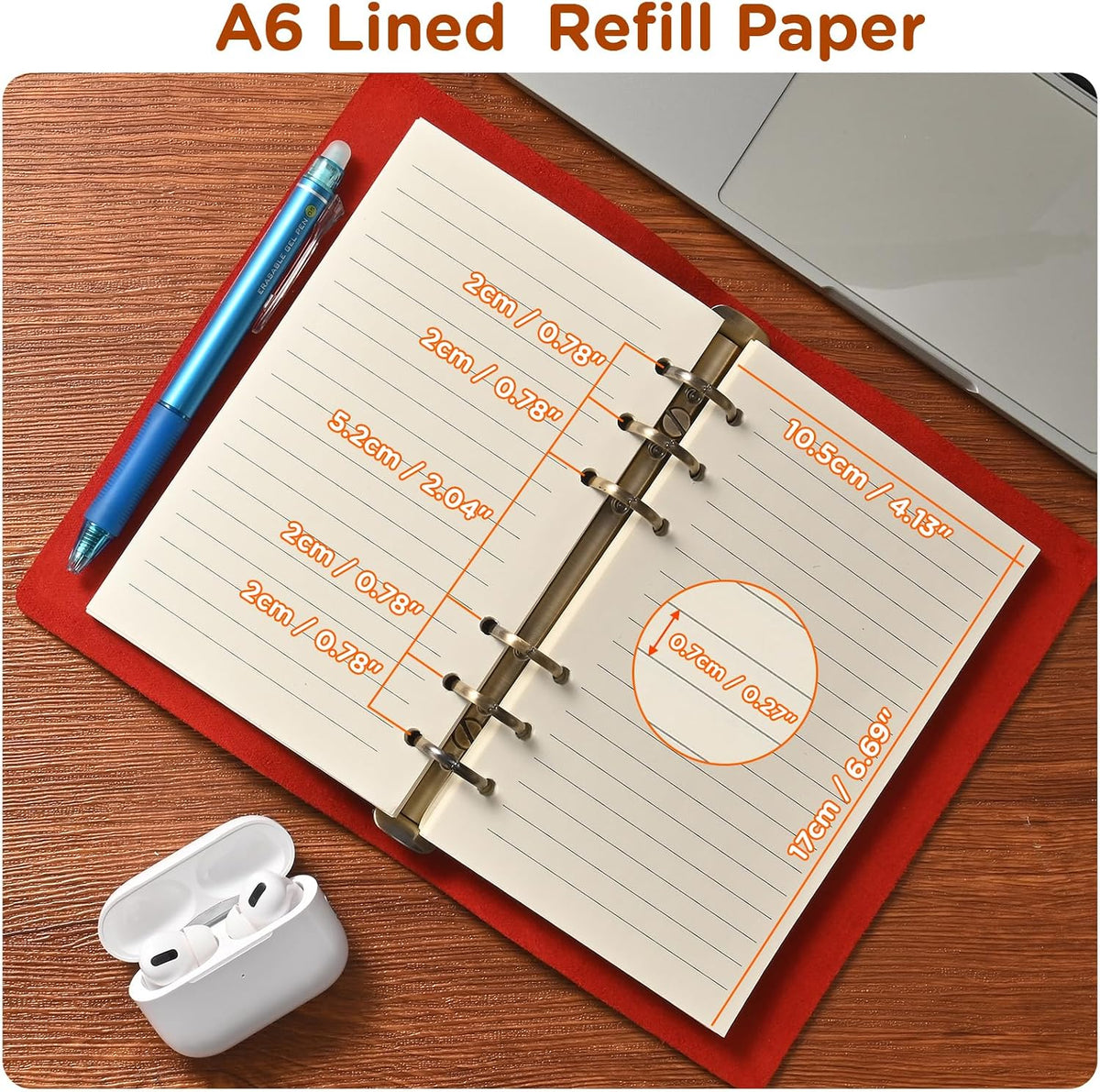 2 Pack A6 Lined 6-Hole Punched Loose Leaf Paper for 6-Ring Binders