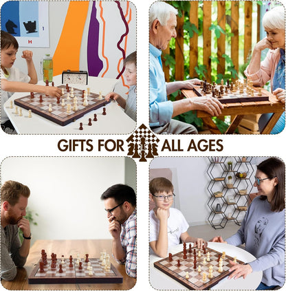 2 in 1 Magnetic Wooden Chess Set & Checkers Board Game