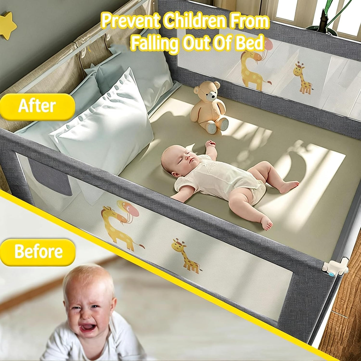 1.5M Bed Guard Bed Rails for Toddler Baby Bed Side Safety Rails for Children Kids, Extra Tall Bed Guard Rail for Single Double King Size Bed, Adjustable Height