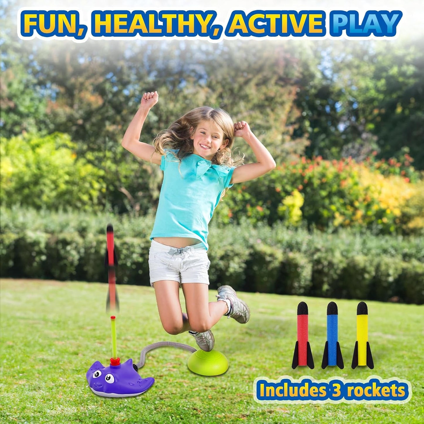 4-in-1 Water Sprinkler Baseball & Rocket Launcher for Kids