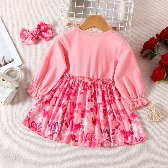 Baby Girl Dress Toddler Long Sleeves Love Heart Dresses Pink Party Princess Dress Infant Girls Clothes 2pcs Spring Fall Outfit Set (12-18 Months)