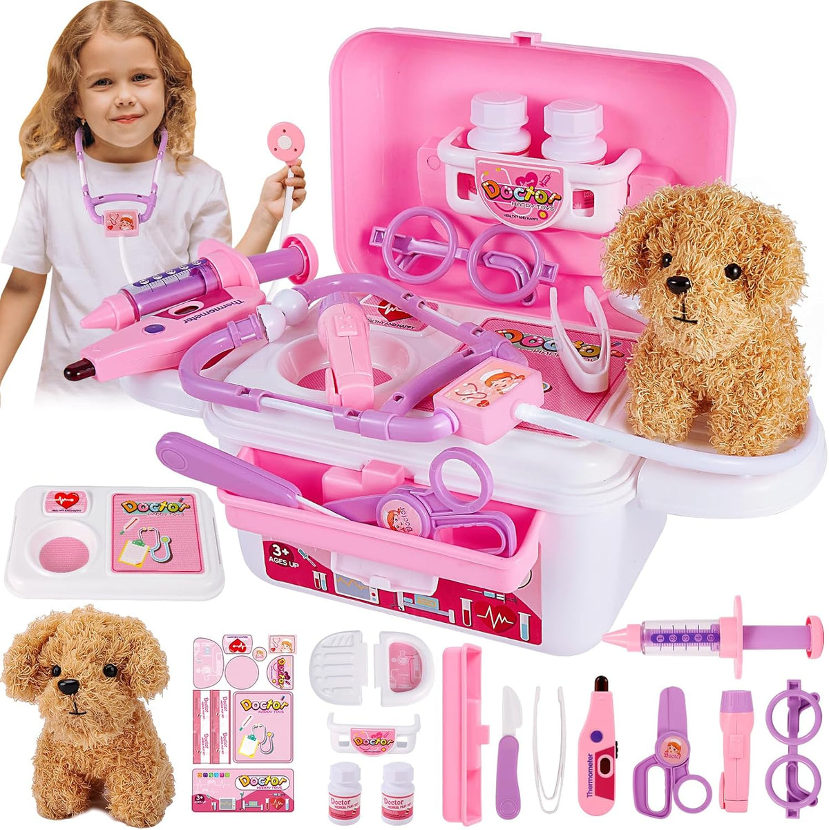 HYAKIDS Vet Set for Kids Toy Age 3, Doctors Set with Plush Dog | Pretend Role Play Medical Kit Toys, 3 4 5 Year Old Girls Boys Gifts