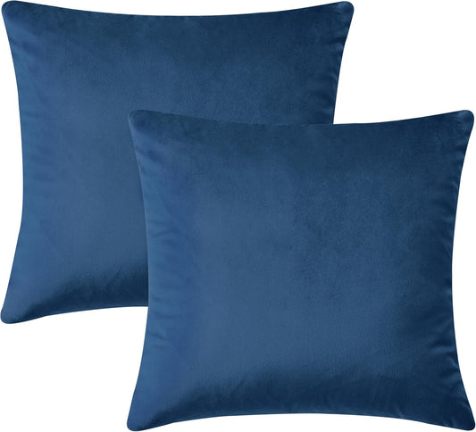 Hafaa Cushion Covers 45 x 45 cm (Pack of 2) - Crushed Velvet Square Throw Pillow Cases - Decorative Navy Cushions Cover 18x18 Inch