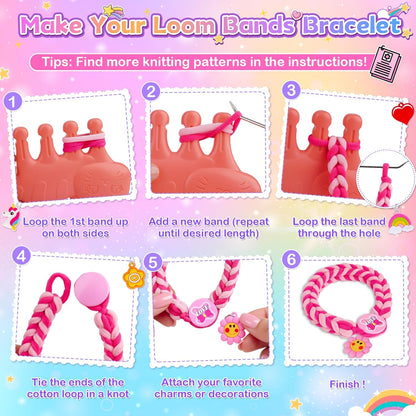 Arts and Crafts for Kids, Friendship Bracelet Making Kit Girls Birthday Presents 5 6 7 8 9 10 Year Old Girls Gifts Kids Craft Set Cotton Rainbow Loom Band Kit with Charms Toys