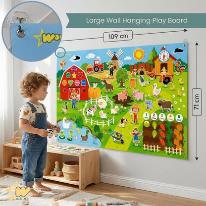 Felt Story Board for Toddlers, Farm Animals Busy Board, Montessori Preschool Learning Toy, Interactive Wall Activity Board, 43 Pcs Felt Set, Large 109 x 71 cm, Educational Storytelling Toy Gift