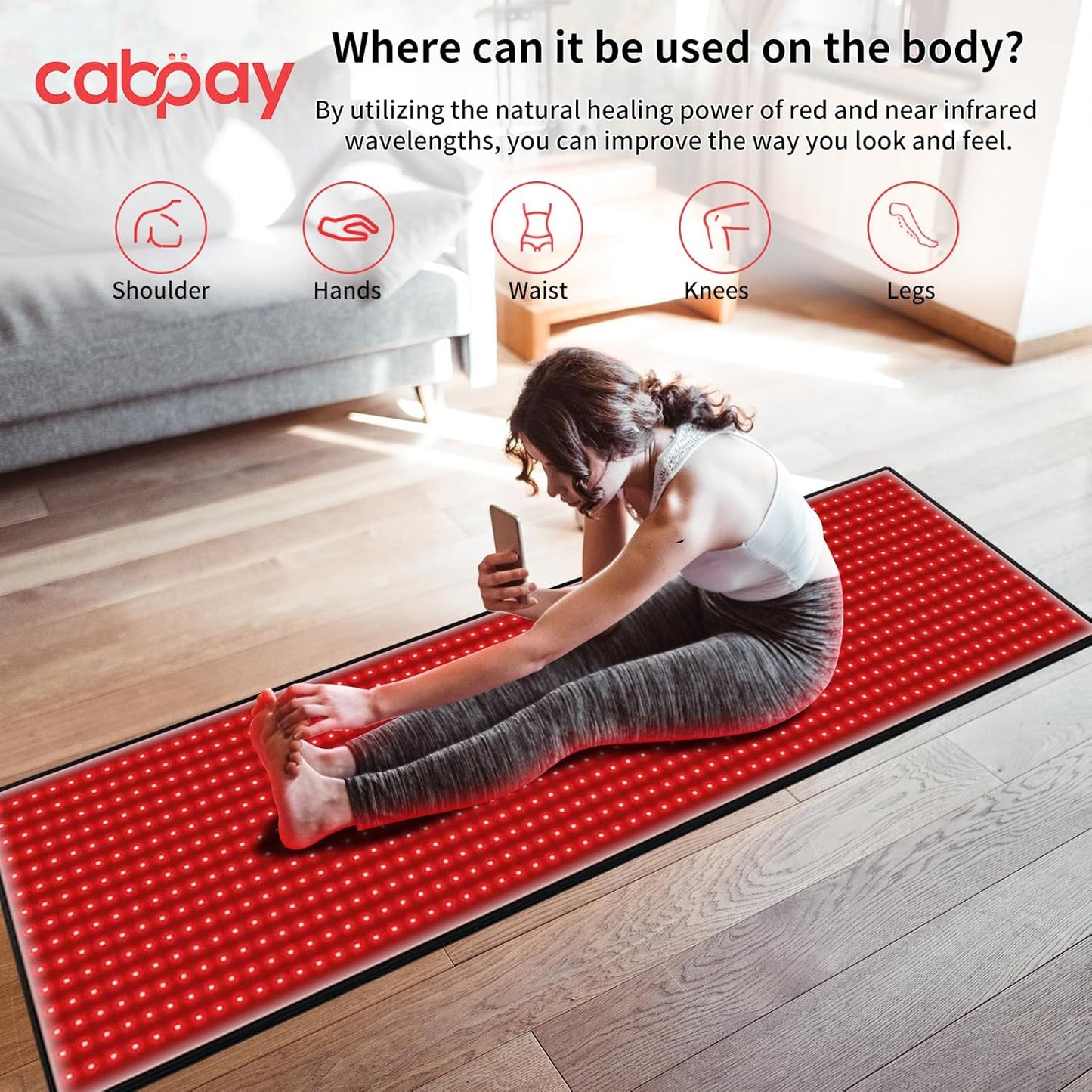 Cabpay Red Light Mat 660nm Near Infrared Light Devices 850nm Large Pads for Whole Full Body 63" X 23"
