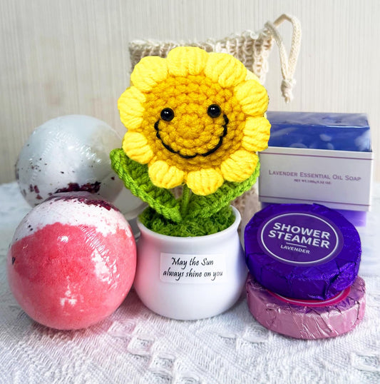 Bath Sets for women gift Positive Sunflower Birthday Christmas Gifts Best Friend Pamper Package, Sending Sunshine Gifts, Thank You Gift, Bath Bombs Shower Steamer Relaxing Spa Gift Set for Her