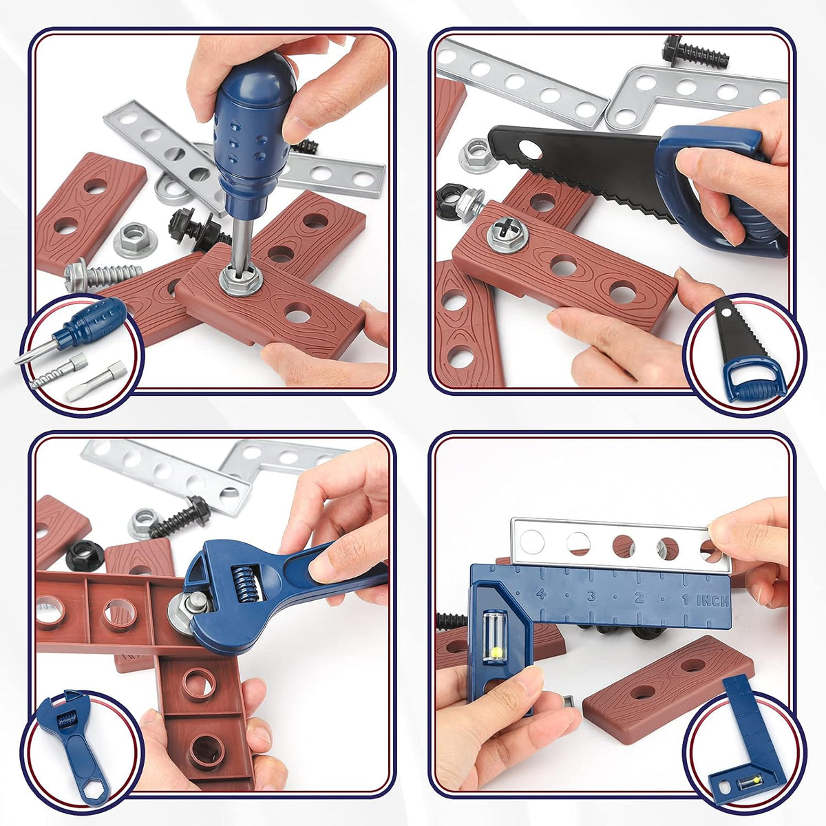 Vanplay Kids Toys Kids Tool Set Pretend Play Tools Kit with Electronic Toy Drill Tool Belt Toys for 3 4 5 6 Year Old Boys Girls (dark blue, 52 PCS)