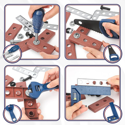 Vanplay Kids Toys Kids Tool Set Pretend Play Tools Kit with Electronic Toy Drill Tool Belt Toys for 3 4 5 6 Year Old Boys Girls (dark blue, 52 PCS)