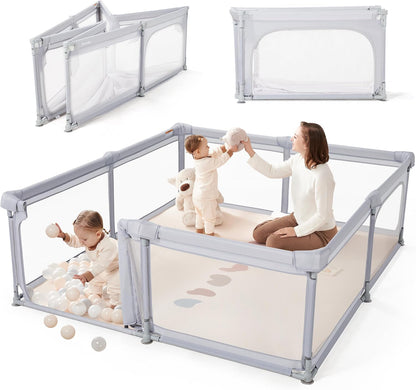 Sweeby Baby Playpen, 150 x 150 cm Foldable Play Yard with Door, Grey