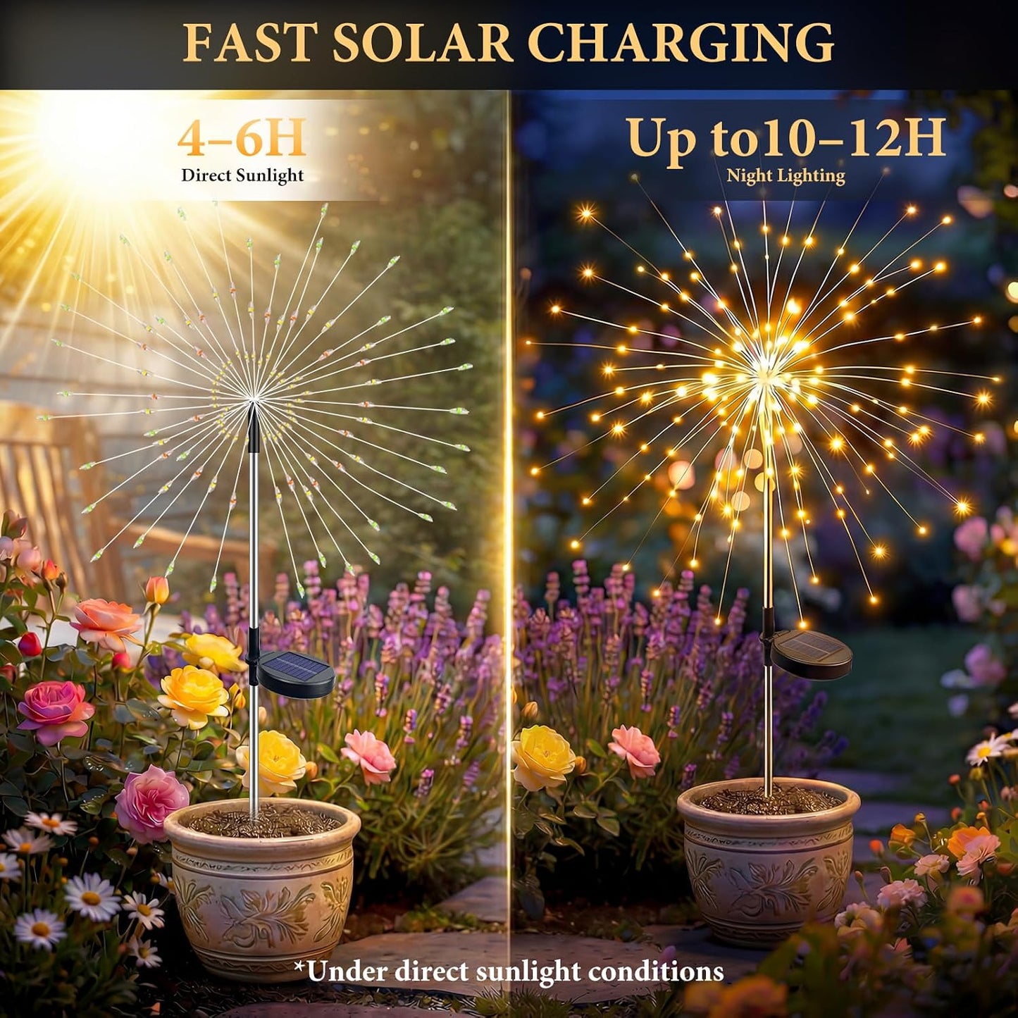 Solar Firework Lights Outdoor 3 Pack, 120LED Solar Starburst Garden Lights with 8 Modes, Waterproof Decorative Lights for Backyard, Garden, Patio & Lawn Landscape Decor-Warm White