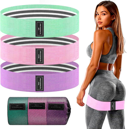 Wide Fabric Resistance Bands for Working Out | 3 Strength Level Non-Slip Exercise Booty Bands for Women & Men | Comes with a Bag and Tape Measure