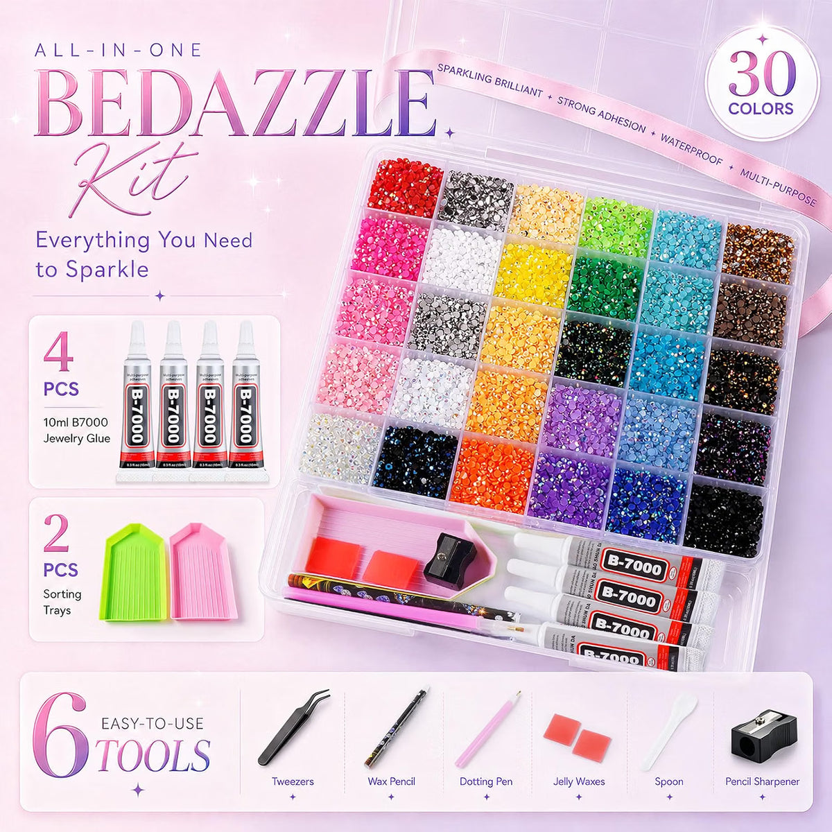 30 Colors All-in-One Bedazzling Kit with Glue and Tools, 36000Pcs