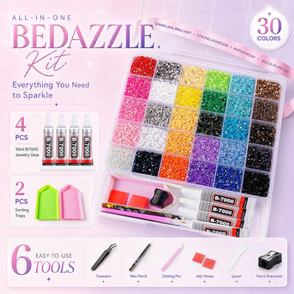 30 Colors All-in-One Bedazzling Kit with Glue and Tools, 36000Pcs