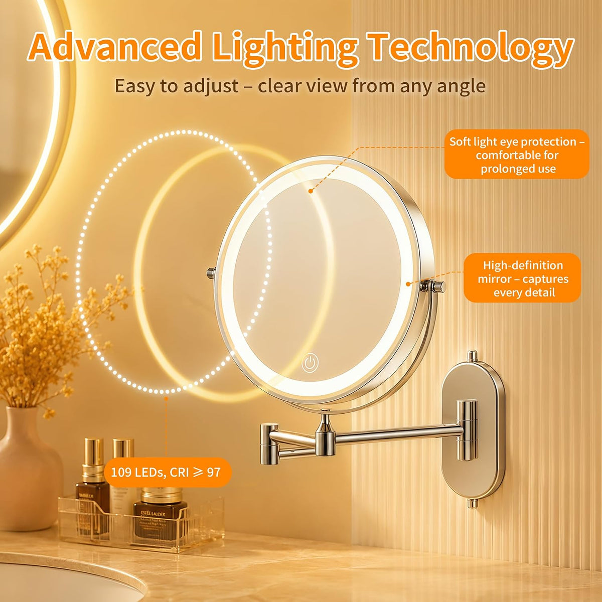 iCare 8'' Shaving Mirror Wall Mounted With Light - 1X/30X Magnifying Mirror