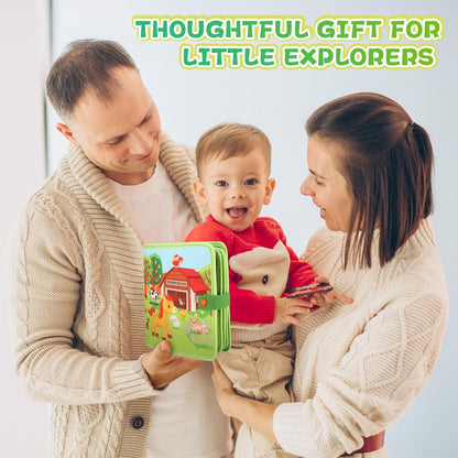 25 in 1 Farm Busy Book Baby Travel Toy, Toddler Sensory Board for Fine Motor Skills