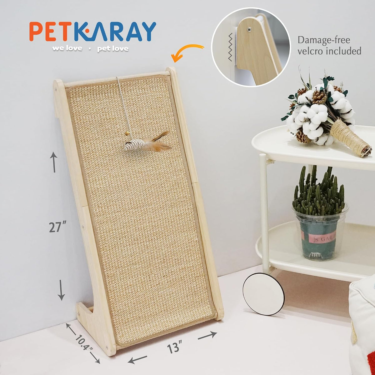 PETKARAY Cat Scratcher, Sisal Scratching Ramp, L Shape Cat Scratch Pad for Indoor Cats, Wall Furniture Protector with Catnip (Large Size)