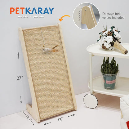 PETKARAY Cat Scratcher, Sisal Scratching Ramp, L Shape Cat Scratch Pad for Indoor Cats, Wall Furniture Protector with Catnip (Large Size)