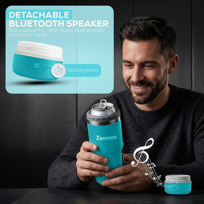 Can Cooler - 4 in 1 Double Insulated Can & Bottle Chiller | Stainless Steel Drink Tumbler | Beverage Holder with Bluetooth Speaker