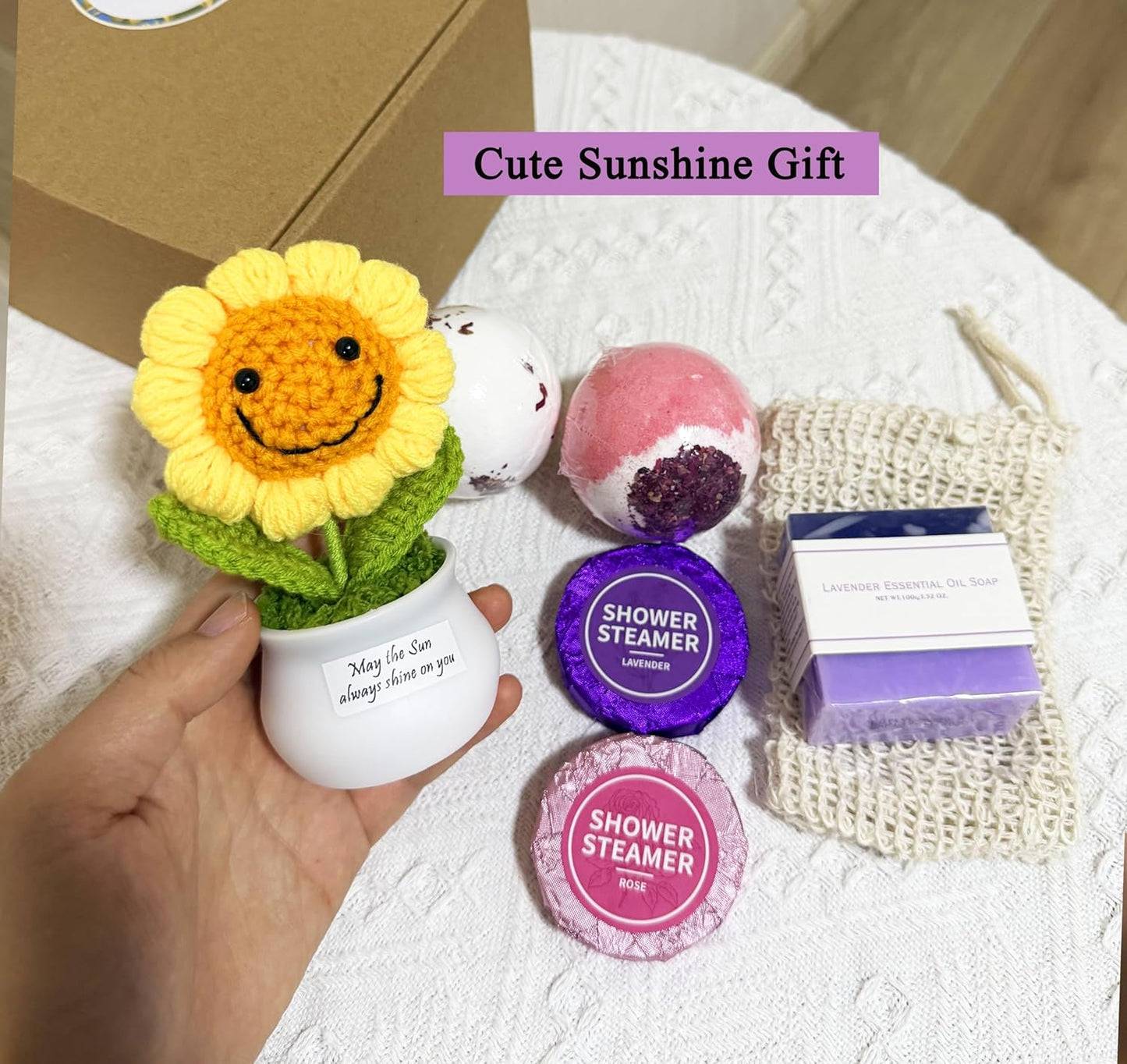Bath Sets for women gift Positive Sunflower Birthday Christmas Gifts Best Friend Pamper Package, Sending Sunshine Gifts, Thank You Gift, Bath Bombs Shower Steamer Relaxing Spa Gift Set for Her
