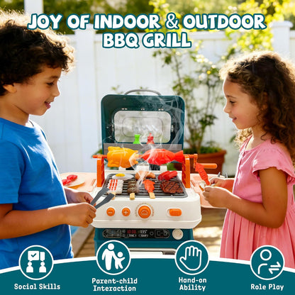 BLUE Kids BBQ Grill Playset, Toys BBQ Set for Kids, Play Kitchen Set with Accessorie & Realistic Smoke/Sound/Light Play Toys