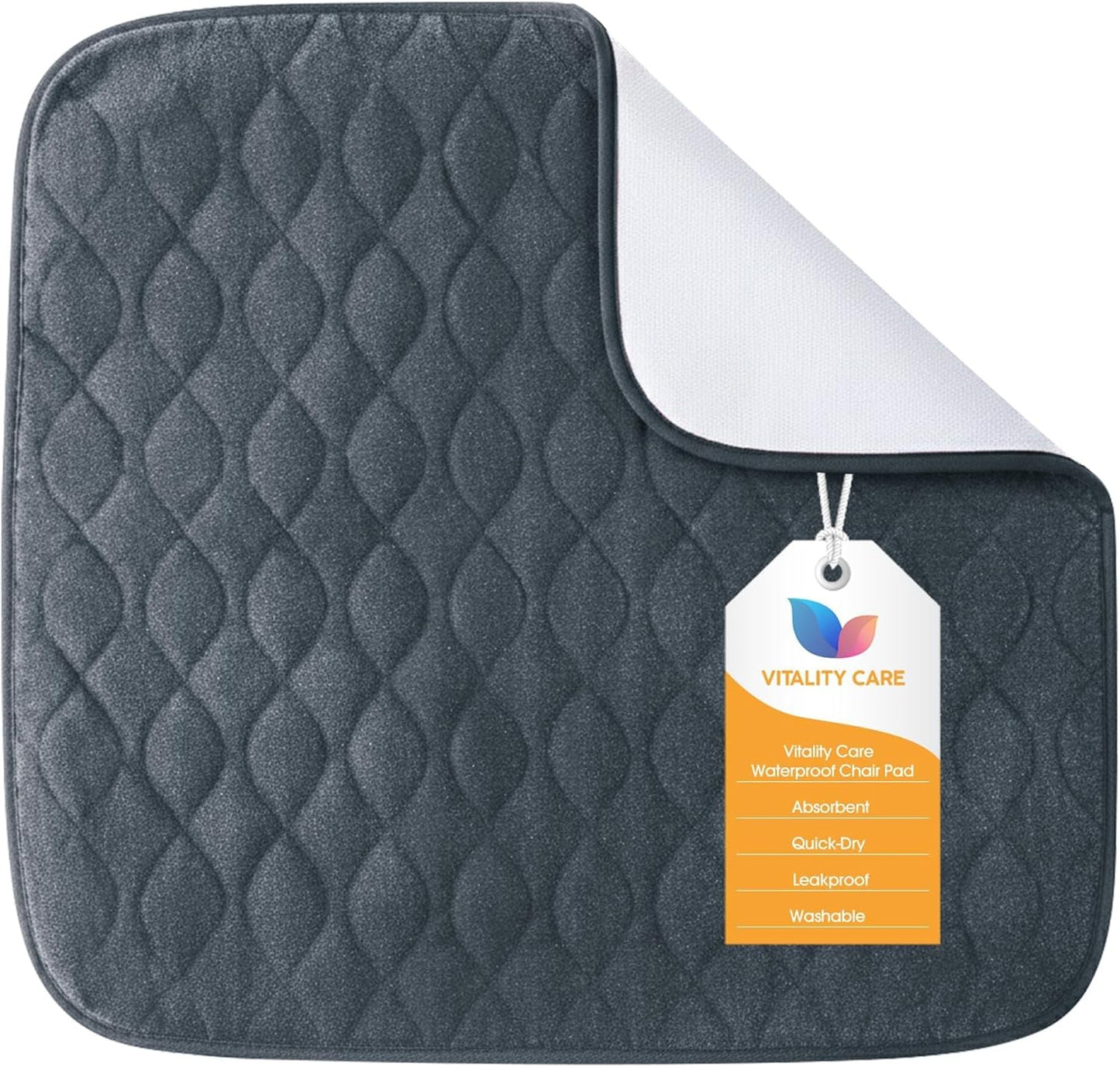 Vitality Care Chair Protector Pad with Waterproof Backing and Non-Slip Base, Washable 4-Layer Design for Chairs and Wheelchairs, Blue, 53x56cm NEW - DAMAGED PACKAGING