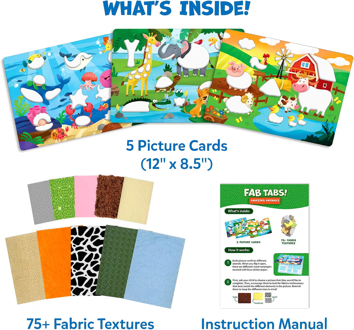 Skillmatics Fab Tabs – Animals, Sensory & Tactile Fabric Art & Craft Kit