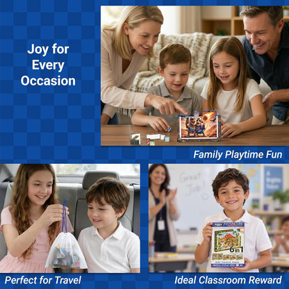 TOSY Picture Cube Life with Dinos: 6-in-1 Magnetic Picture Puzzle, 80 Blocks, 480 Puzzle Faces, 0.63 in, B023, Seamless UV Art, Display-Ready Frame, Collectible, STEM/STEAM Gift for Kids & Adults