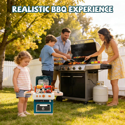 BLUE Kids BBQ Grill Playset, Toys BBQ Set for Kids, Play Kitchen Set with Accessorie & Realistic Smoke/Sound/Light Play Toys