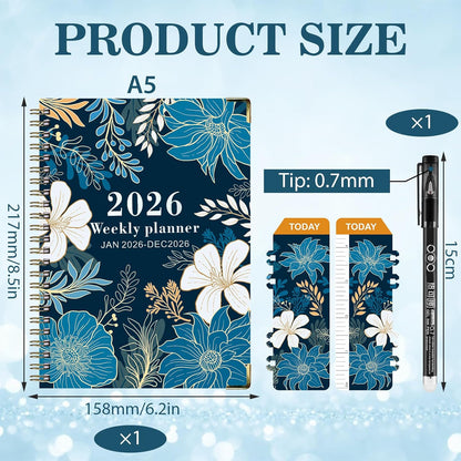 Diary 2026 Week to View A5, January 2026 - December 2026, Weekly & Monthly Full Year Planner, 21.5 x 15.5 x 1.5 cm