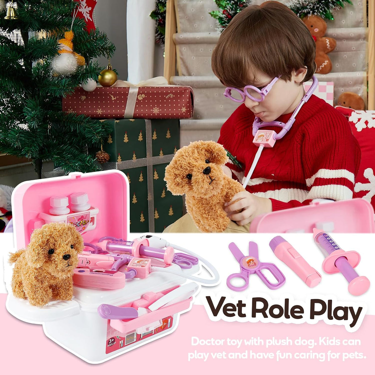 HYAKIDS Vet Set for Kids Toy Age 3, Doctors Set with Plush Dog | Pretend Role Play Medical Kit Toys, 3 4 5 Year Old Girls Boys Gifts