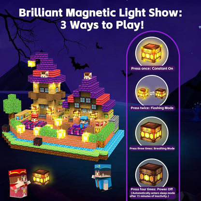 150pcs Magnetic Blocks - Magnetic School Castle Set with Light Up Blocks - Kids Classroom Sensory Toy for Toddlers STEM, Construction Stacking Toy Kids 3+ Boys Girls Christmas Birthday Gifts