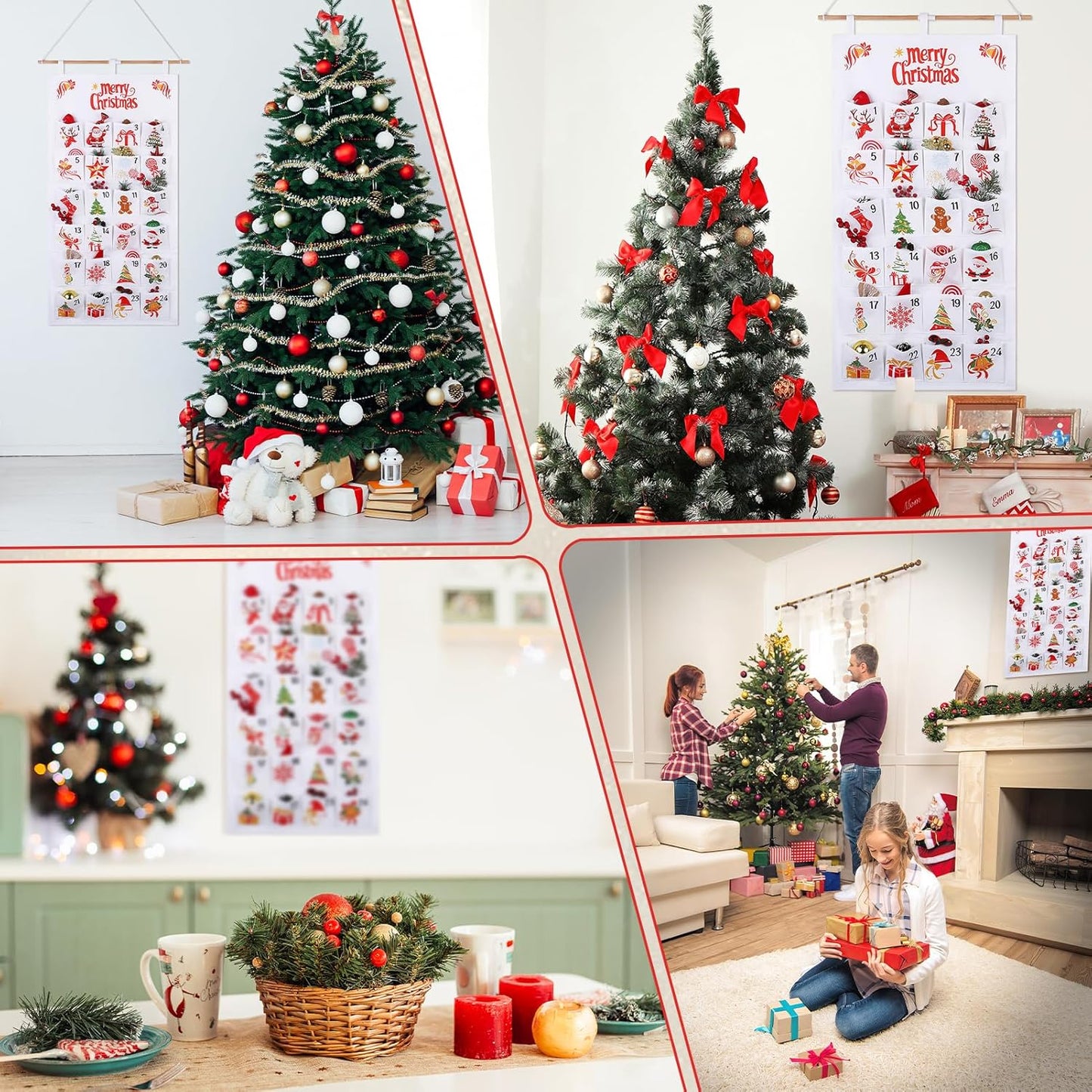 Christmas Advent Calendar, 2026 Fabric Hanging Christmas Advent Calendar with 24 Pockets, for Wall Door Decoration, Holiday Countdown