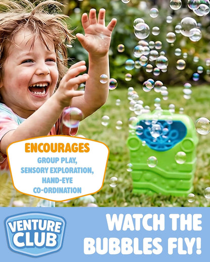 Venture Club Bubble Machine for Kids with 1 L Solution - Automatic Bubble Blower, Bubbles for Kids & Toddlers, Garden Toys & Games for Outdoor Play, Party & Active Fun - Children Aged 3+, Green