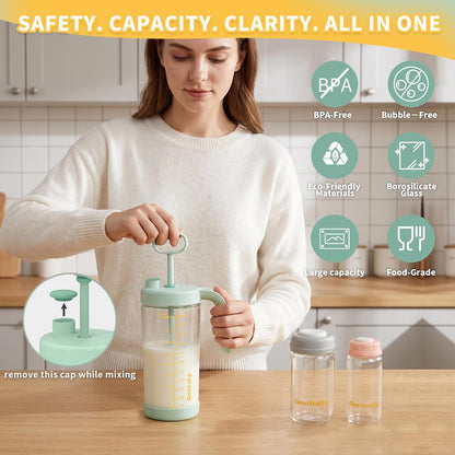 Borosilicate Glass Formula Mixing Pitcher – 32oz Mixing Capacity, Dishwasher-Safe, BPA-Free Lid, Perfect for Breastmilk Pitcher Method & Multi-Baby Feeding Green