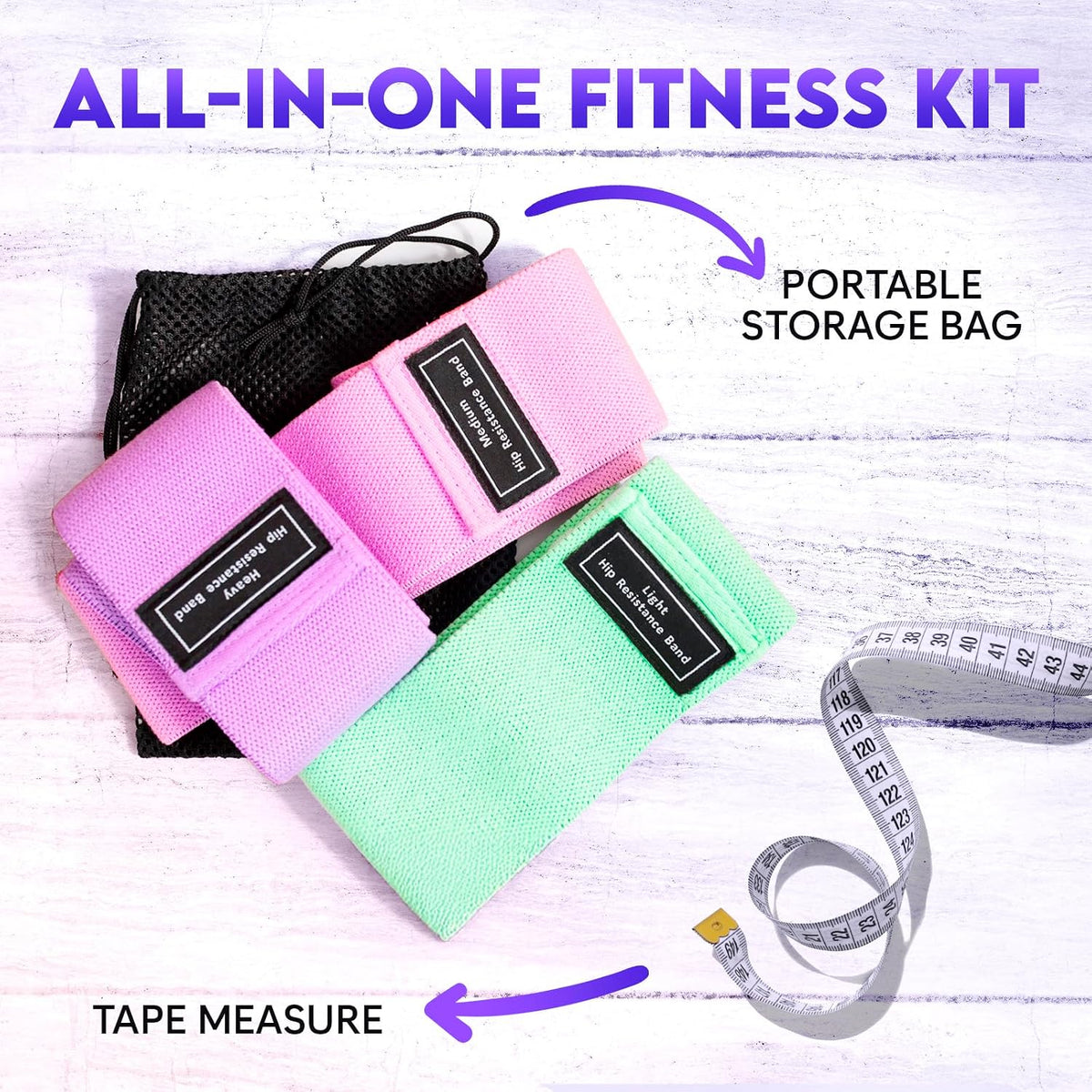 Wide Fabric Resistance Bands for Working Out | 3 Strength Level Non-Slip Exercise Booty Bands for Women & Men | Comes with a Bag and Tape Measure