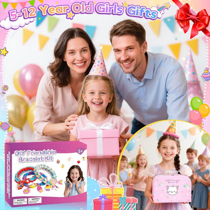 Arts and Crafts for Kids, Friendship Bracelet Making Kit Girls Birthday Presents 5 6 7 8 9 10 Year Old Girls Gifts Kids Craft Set Cotton Rainbow Loom Band Kit with Charms Toys