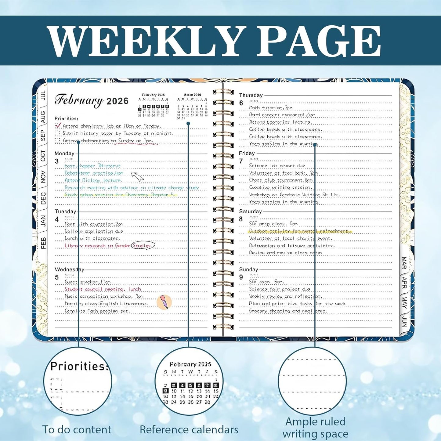 Diary 2026 Week to View A5, January 2026 - December 2026, Weekly & Monthly Full Year Planner, 21.5 x 15.5 x 1.5 cm