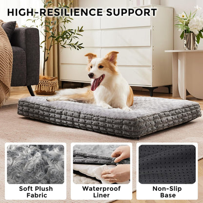 Dog Mat Mattress Washable, Waterproof Small Dog Bed Puppy Bed with Three-Dimensional Material of Wheat Ear, Crate Mattress Pet Sofa Bed with Breathable Rose Fluff, 60x45x12cm
