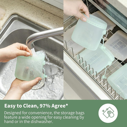 Reusable Silicone Breast Milk Storage Bags with Wide Opening, Double-Seal Design, One-Piece, Fridge and Freezer Storable (Green, 7 Packs)