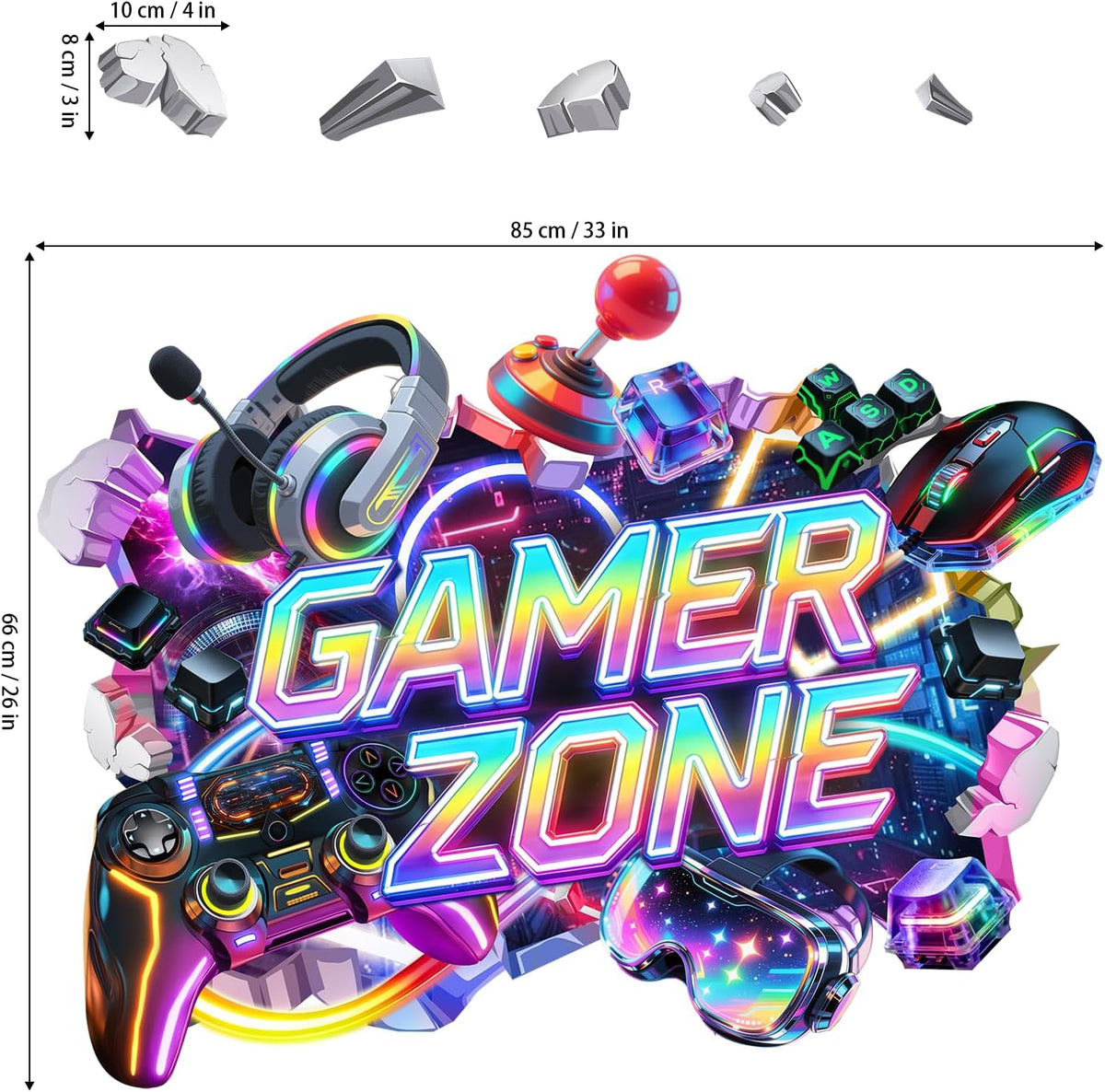 3D Gamer Zone Video Game Gaming Controller Boys Wall Decal Stickers