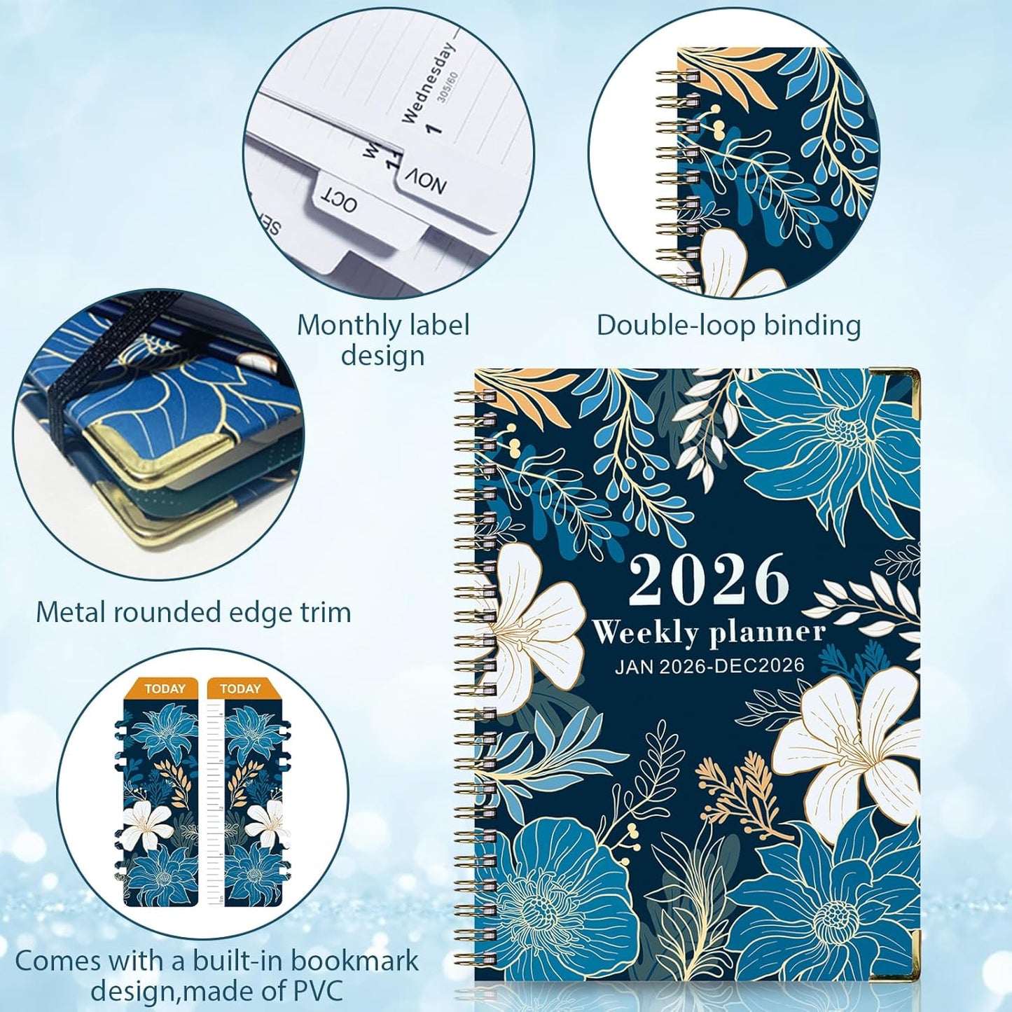Diary 2026 Week to View A5, January 2026 - December 2026, Weekly & Monthly Full Year Planner, 21.5 x 15.5 x 1.5 cm