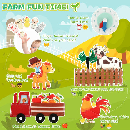 25 in 1 Farm Busy Book Baby Travel Toy, Toddler Sensory Board for Fine Motor Skills