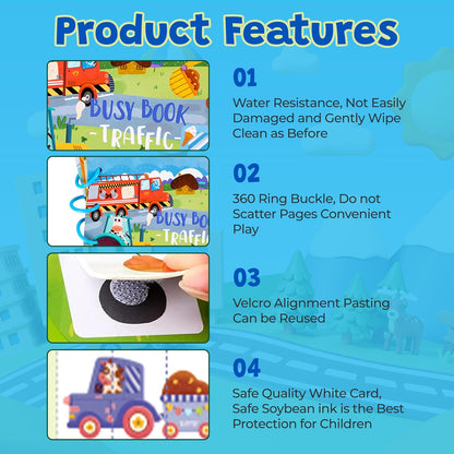 Montessori Busy Book for Toddlers 3 4 5 6, Interactive Activity Book for 3+ Kids, Early Learning Educational Toy, Autism Sensory Toy, for Boys and Girls (Traffic)